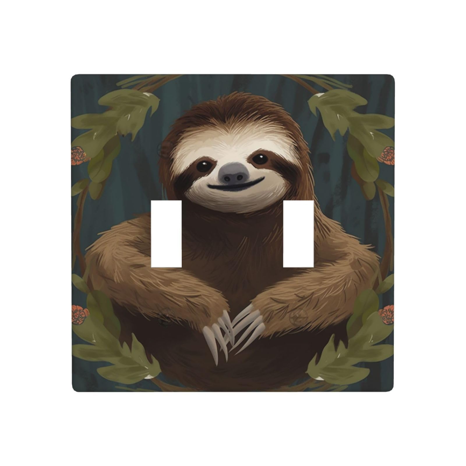 Decorator Double Toggle Light Switch Covers Sloth Wall Plate 2-Gang Standard Size 4.5" x 4.5" Double Toggle Switch Wallplate Decorative 2 Gang Wall Switch Plate Covers