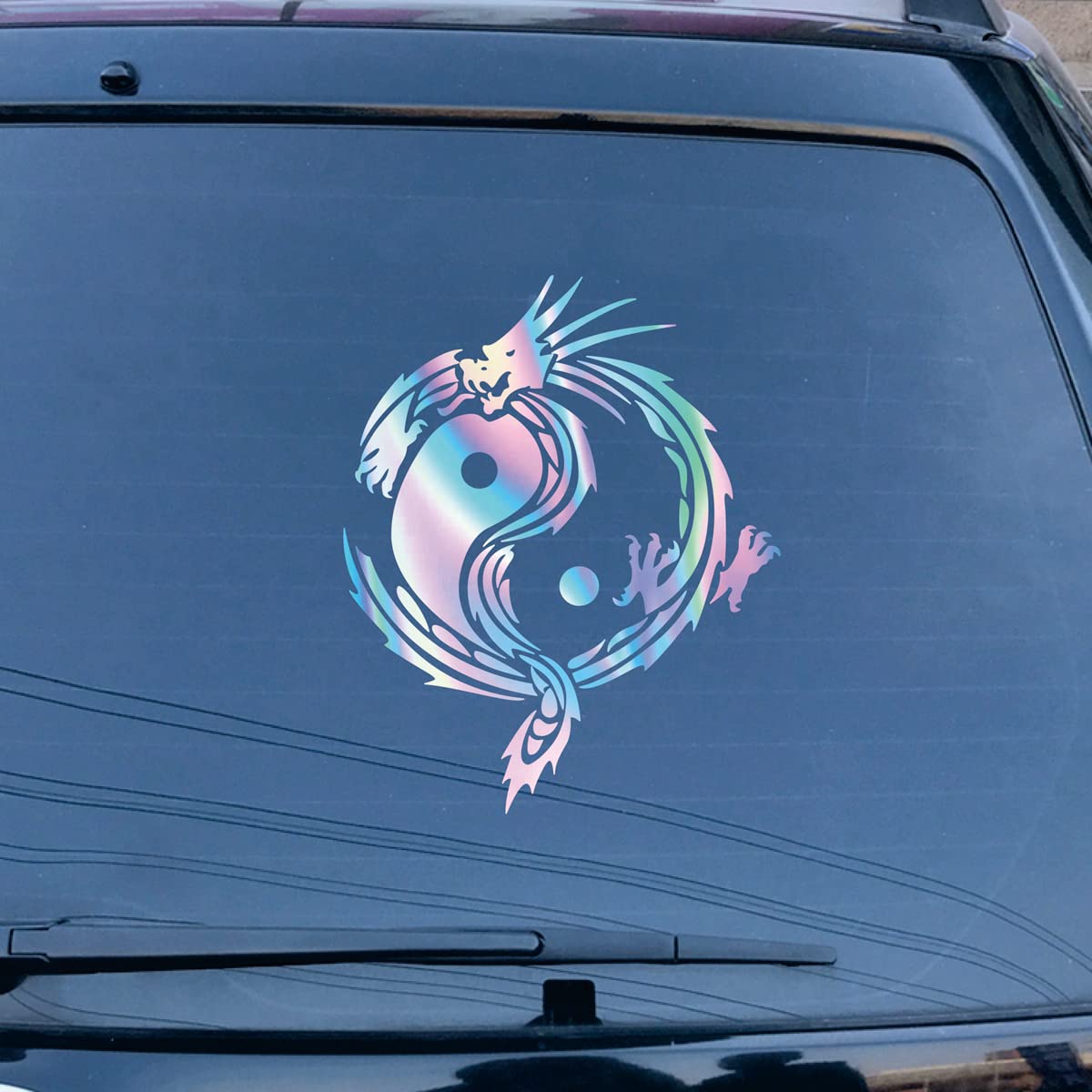 Chinese Dragon Yin Yang Yinyang Decal Vinyl Sticker Car Laptop Window Choose Size Color (20'' x 16.2" (50.8cm x 41.2cm), Holographic)