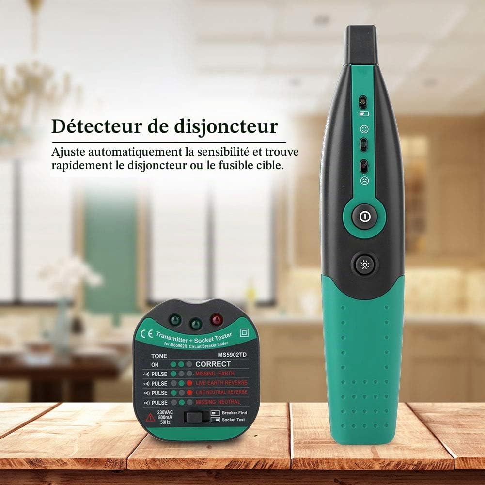 Détecteur de Fusible de Disjoncteur, MASTECH MS5902 Traceur de Disjoncteur Automatique Testeur de Prise de Courant Testeur de Sortie - Testeur électrique pour (MS5902TD