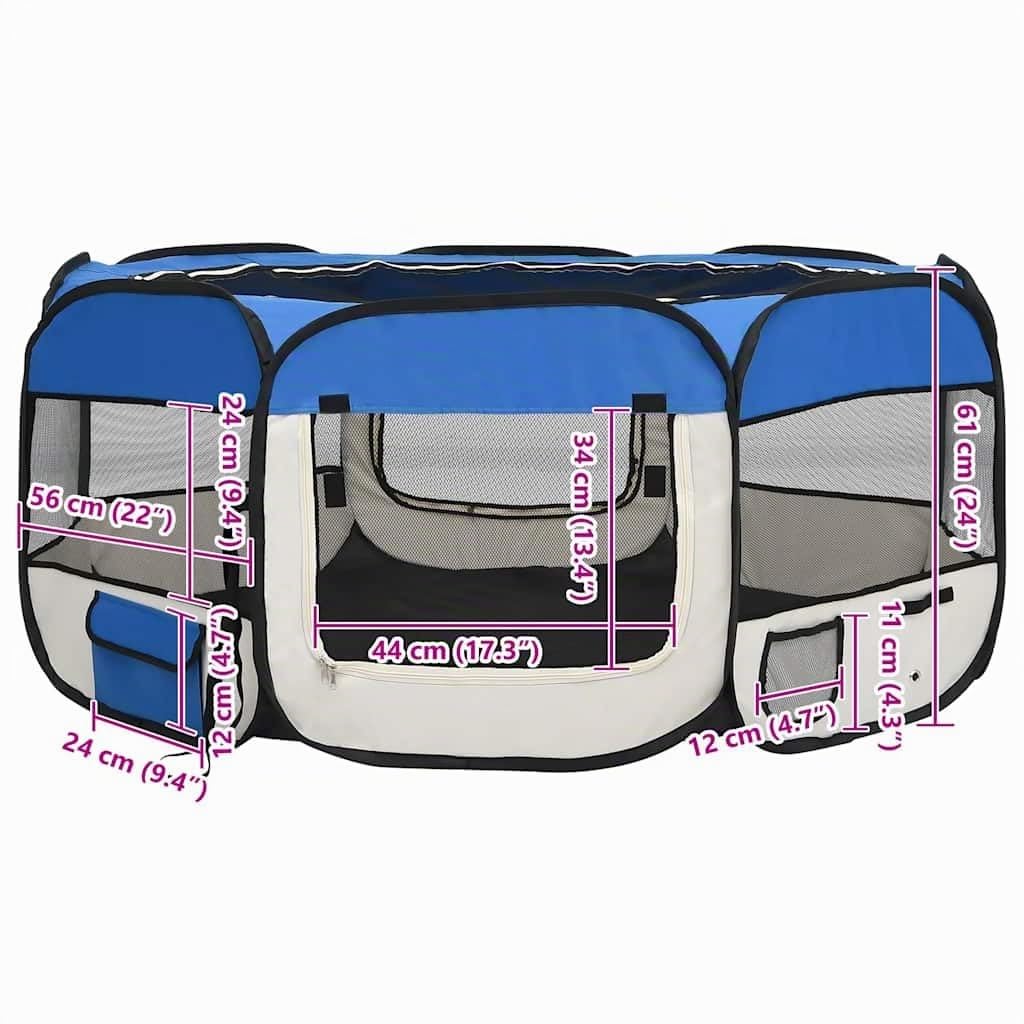 vidaXL Parque de Perros Plegable y Bolsa Transporte Corral Gatos Mascotas Animale Jaula Refugio Cachorros Corralito Perrera Azul 145x145x61cm