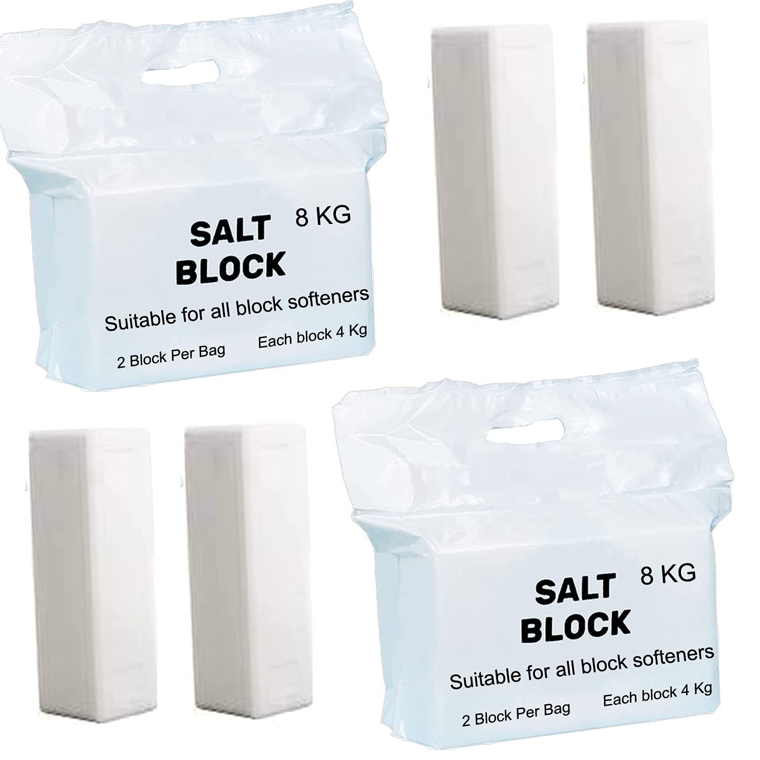 6 pack Water Softener Salt Blocks 100% Genuine Food Grade water softener salt block Compatible to All Water Softener Machine, Best For Laundry Kitchen Dishasher Industrial use Salt Block 6 pack
