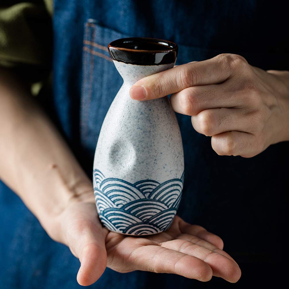 Housoutil Service De Tasses À Saké en Céramique Japonaise 4 Tasses 20 ML Et 1 Pot 180 ML Design Ondes pour Réceptions Familiales Et Décoration Intérieure
