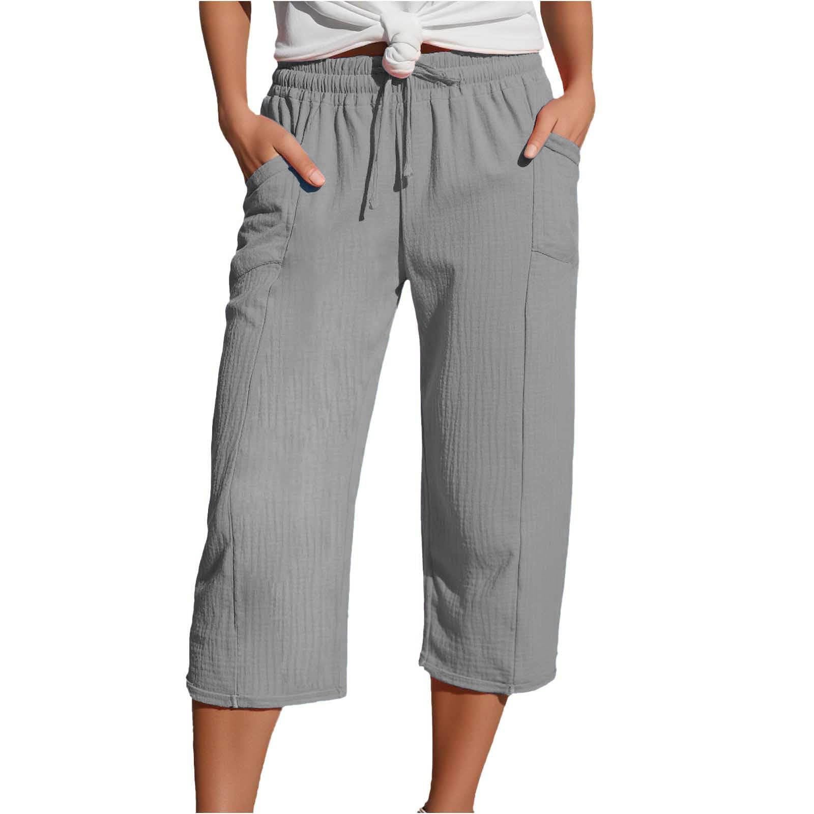 YBEBEWE Sommerhose Damen Leicht Leinenhose Damen Sommer 3/4 Musselin Kurze Hose Leicht Leinen Sommerhose Mit Taschen Causal Caprihose Elastische Bequeme Stoffhose Sport Freizeit Strandhose