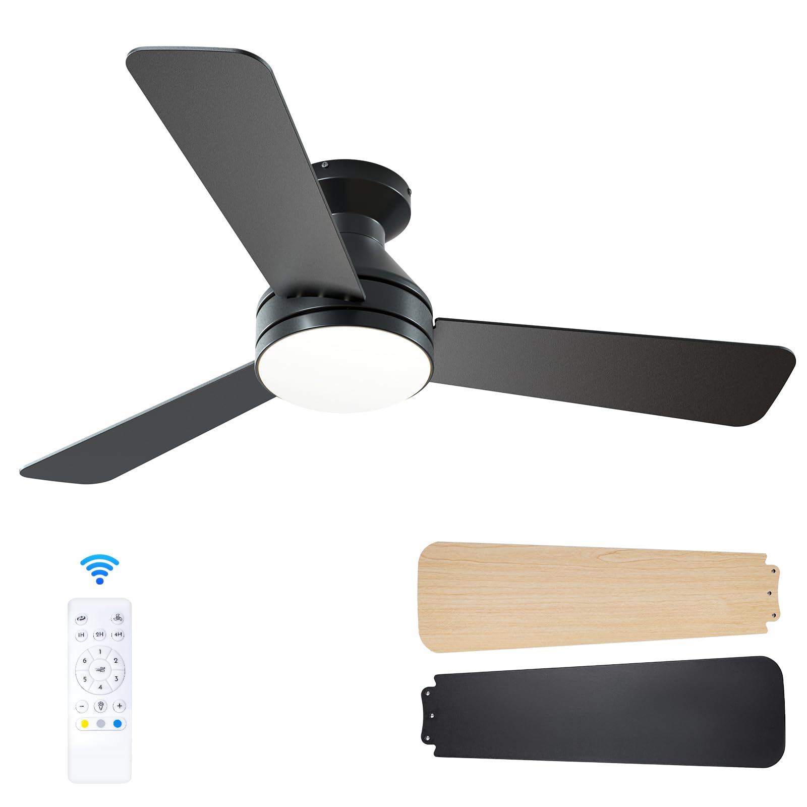Passky Ventilador de Techo con Luz Silencioso 107cm | Mando a Distancia | Motor DC | 3 Temperaturas Luz Regulables | Función Verano-Invierno | 6 Velocidades | Temporizador | Interior/Exterior | Negro
