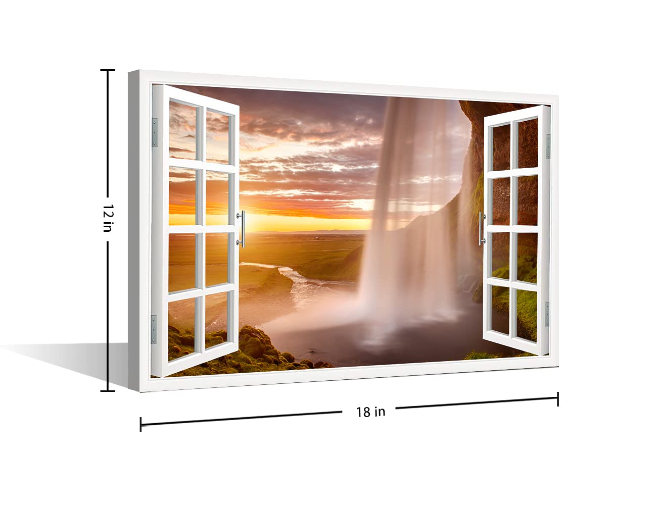 Canvas Wall Art Window View Home Decor Majestic Waterfall Wall Art Canvas Print Painting Outdoor Natural Landscape Picture for Bedroom Modern Artwork Wall Decor Framed Ready to Hang(18"Wx12"H) - Image 2