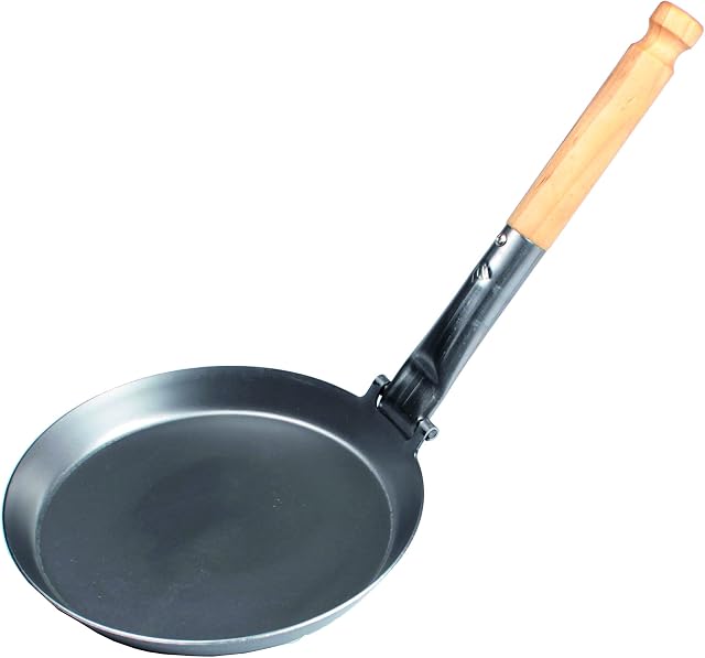 Stabilotherm JÄGARSTEKPANNA Original Carbon Steel Frying Pan with Foldable Birch Handle, for Outdoor Indoor Cooking, Camping, Travel-Friendly