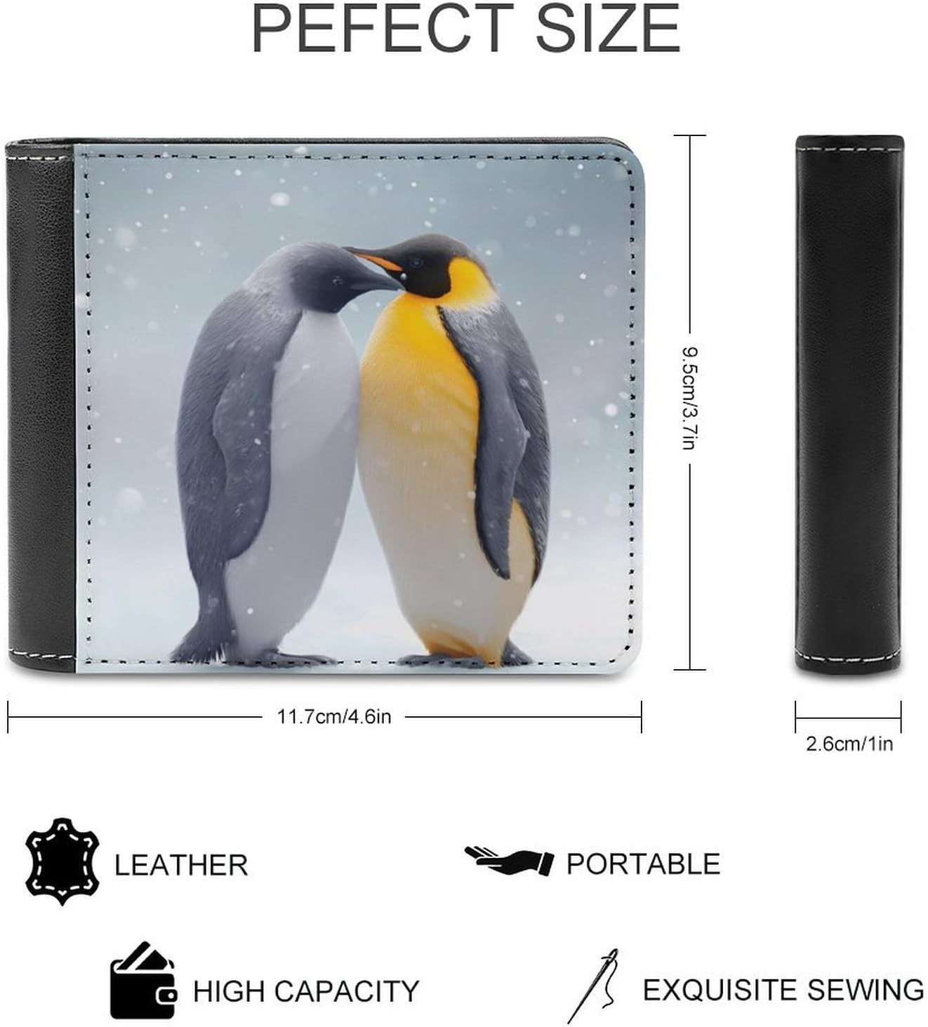 Two Penguins in Snowy Novelty Wallet Soft Slim Front Pocket Bifold Purse with ID Credit Card Holder