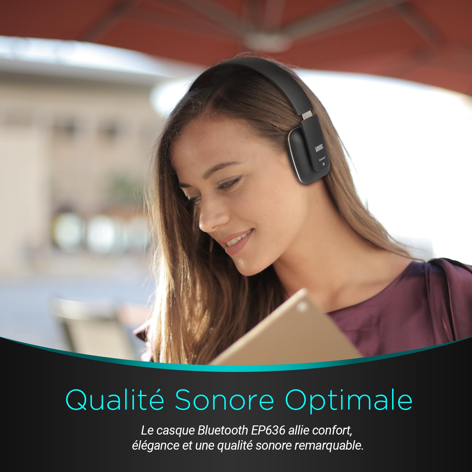 August EP636 - Casque Bluetooth sans Fil aptX - Homme Femme NFC Micro Audio Stéréo Supra Aural Ultra-léger Confortable, Batterie 14h d'autonomie Wireless - Compatible Android Apple Windows - Noir