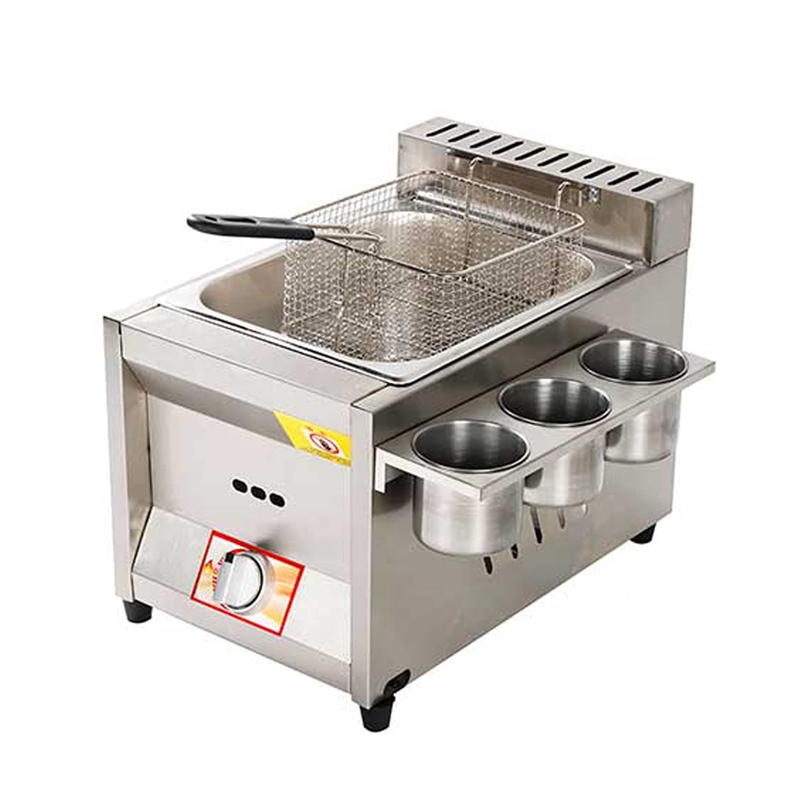 Friggitrice a gas di grande capacità, friggitrice a gas in acciaio inossidabile per casa e commerciale, potenza di fuoco regolabile, con cestini e coperchi, per patatine fritte ciambelle pesce, Easy