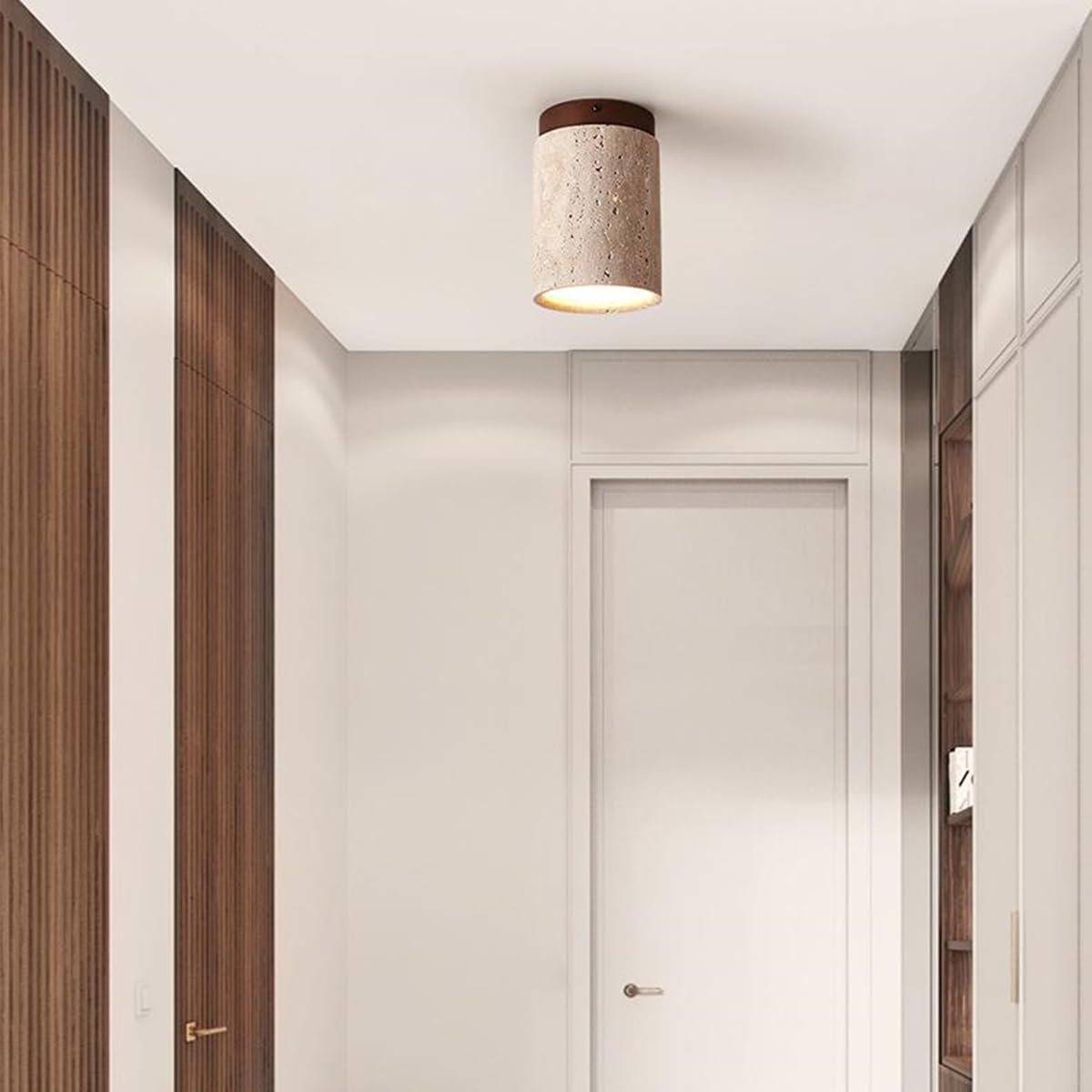 Plafonnier Encastré en Travertin Plafonnier Cylindrique Moderne Spot Décor Lampe de Plafond Rétro Luminaire Plafonnier Intérieur pour Salon Café Couloir D11cm*H16cm(Noyer)