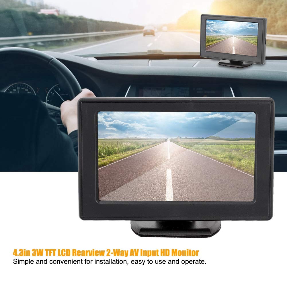 KIMISS Monitor per auto, schermo LCD in plastica TFT 4,3 pollici 3 W Monitor retrovisore a 2 vie con ingresso AV monitor HD per telecamera retromarcia DVD