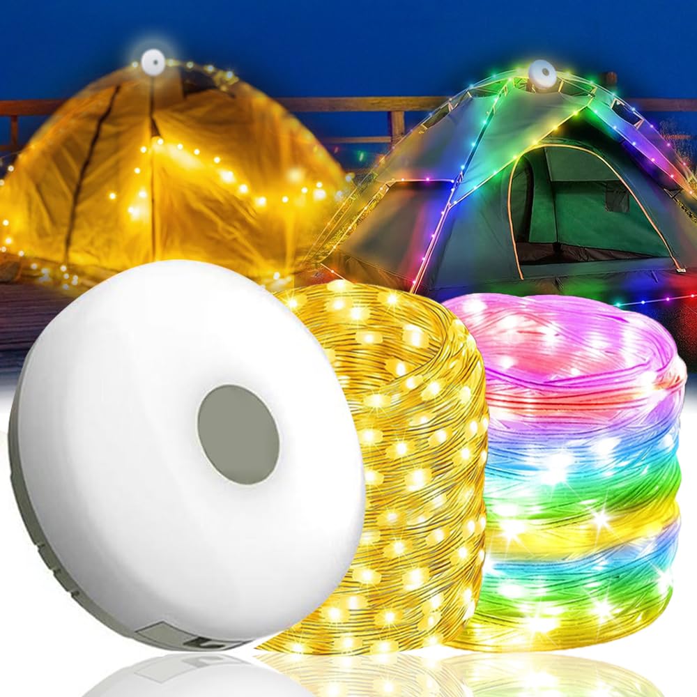 ZOYDP Outdoor Waterproof Portable Stowable String Light, 32ft Camping String Lights Reel, Retractable Camping Fairy Lights for Tents with Multiple Modes, Outdoor Portable String Lights Rechargeable