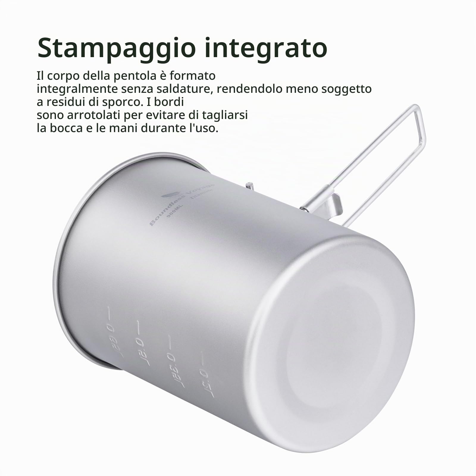 iBasingo Tazza in Titanio Vaso da Campeggio con Coperchio e Maniglia Pieghevole Pentole da Picnic per Picnic Ultraleggero da Esterno 300ml/420ml/600ml/750ml/900ml/1100ml/1250ml