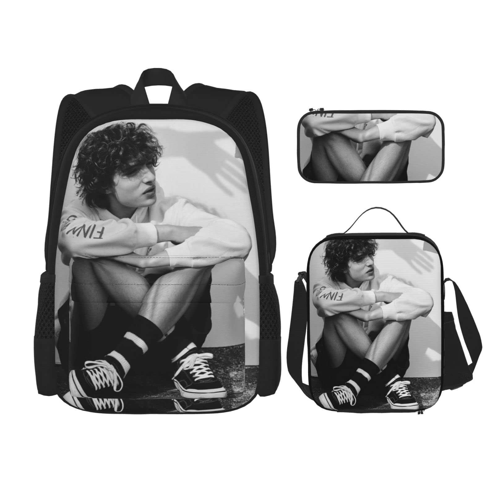 Unisex Backpack Finn Cute Wolfhard School Bags+Pencil Case+Lunch Box Combination Bookbag