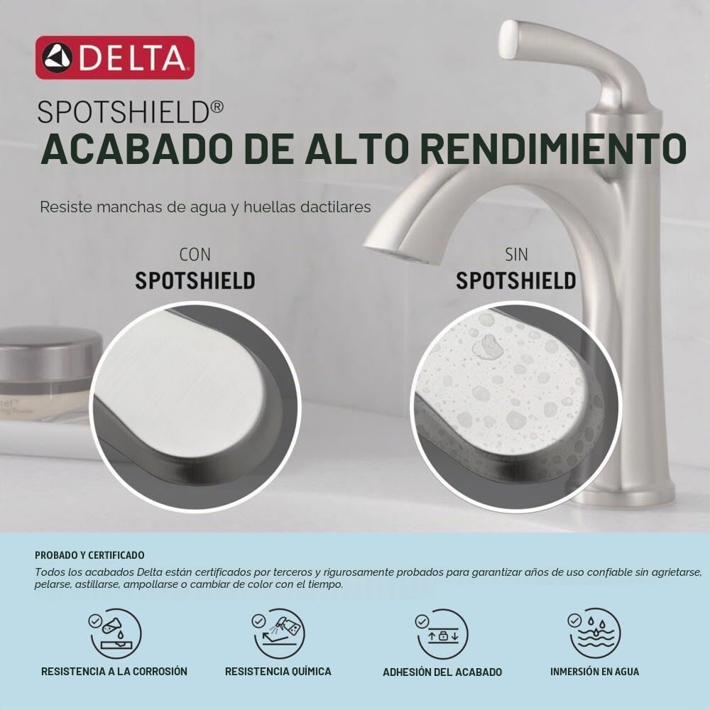 Delta Modern 14 Series - Columna de ducha cuadrada con cabezal tipo lluvia y alcachofa de mano, kit de embellecedor para válvula, 25,4 cm, acero inoxidable con acabado SpotShield 342701-SP