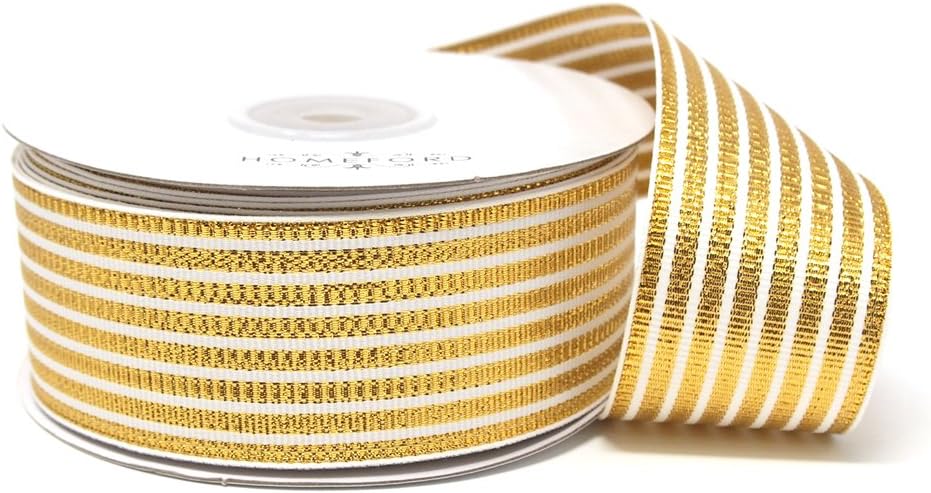 Homeford Metallic Seersucker Stripes Grosgrain Ribbon, 25 Yards (Gold, 1-1/2-Inch)