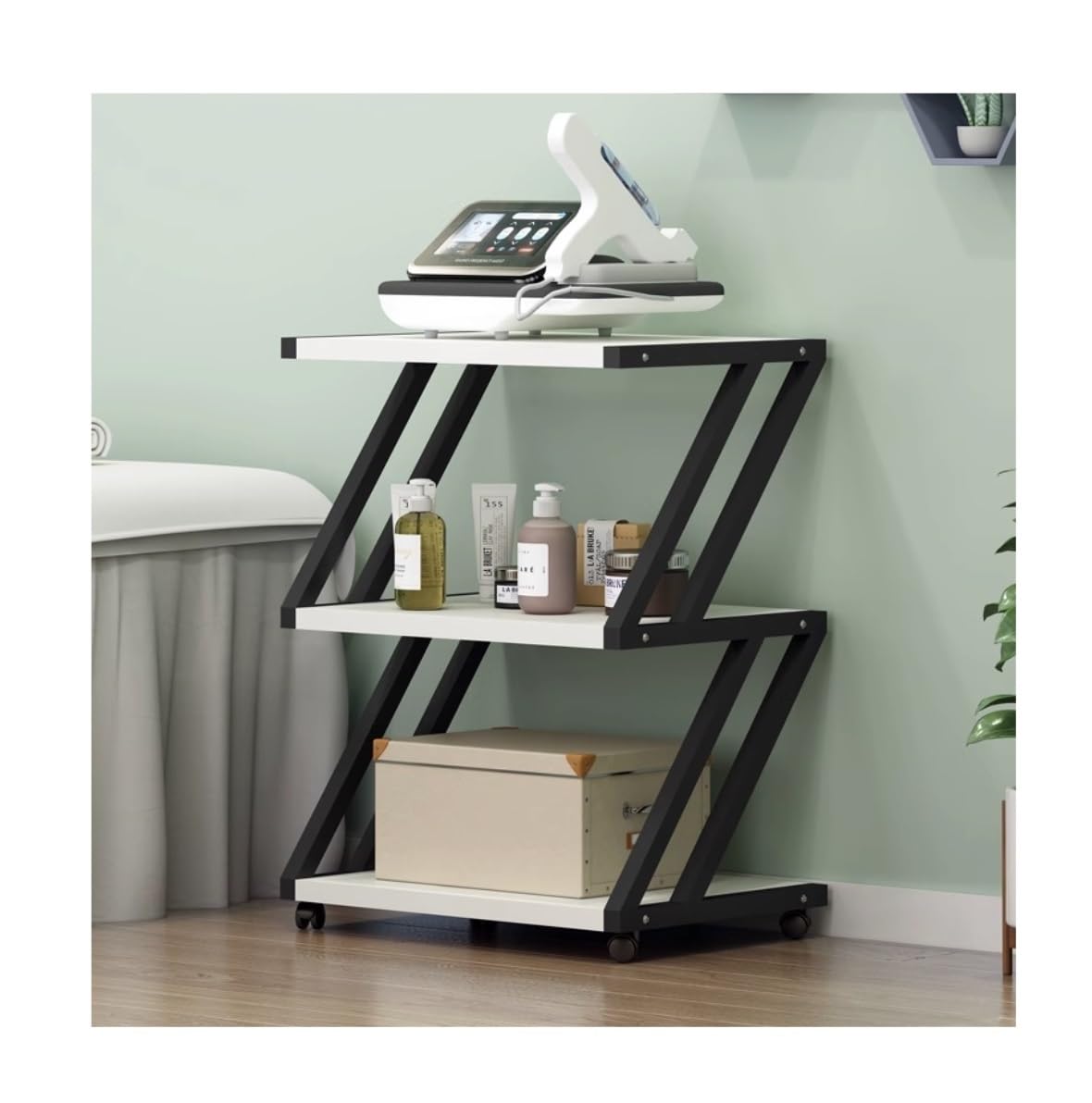 Druckertisch 3-stufiger Druckerständer Mit Rädern, Druckerwagen, Bodenrolle, Druckerregal, Büro, Z-förmiges Mobiles Aktenaufbewahrungsregal Drucker Regal(E)