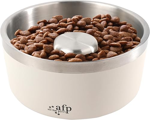 ALL FOR PAWS Tazón de acero inoxidable de alimentación lenta para perros y gatos, antideslizante, resistente, comedero de agua para perros y gatos
