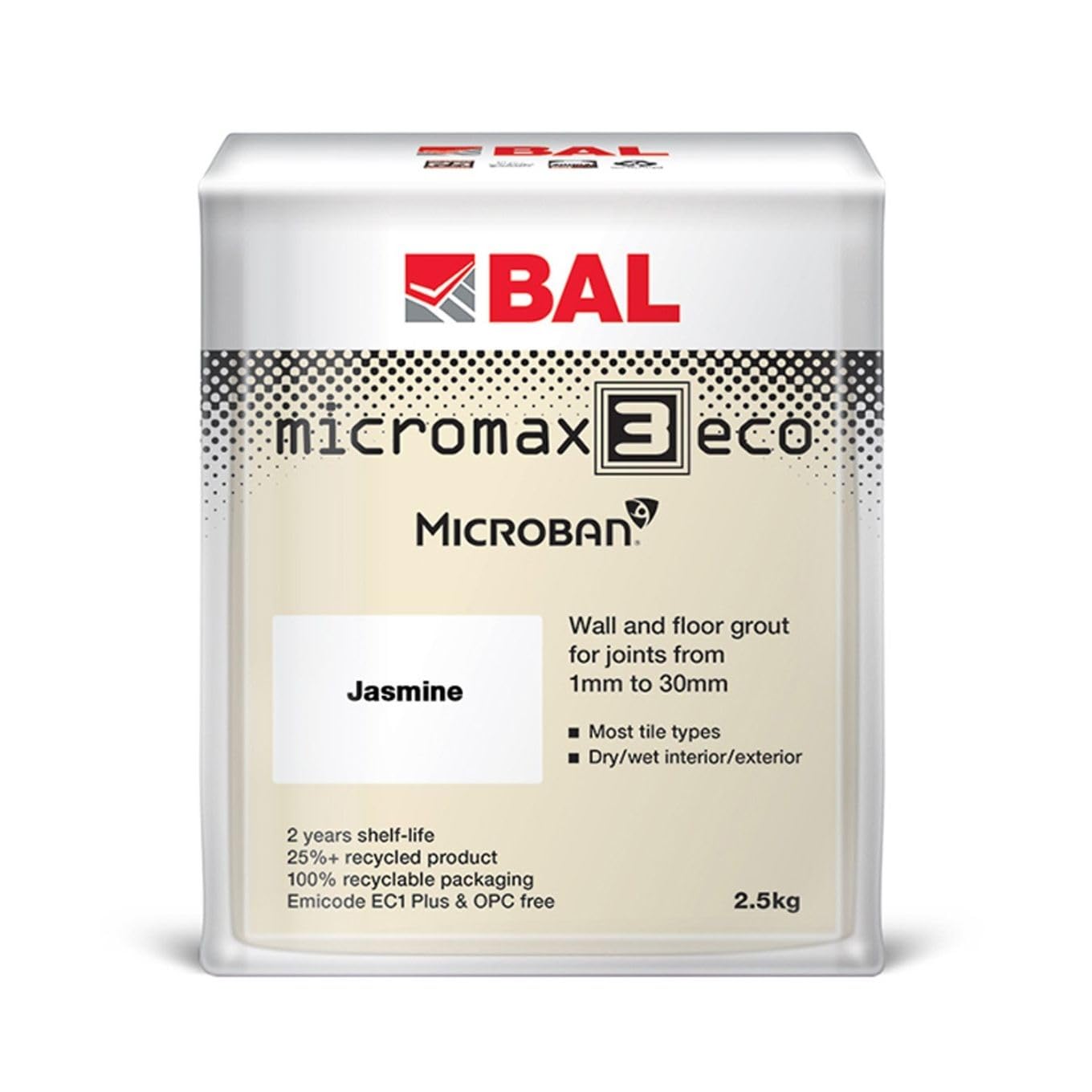 Bal Micromax3 Eco Grout Wall & Floor Grout, Rapid Set, Antimicrobial, Suitable For Interior & Exterior 2.5KG Bag - Jasmine