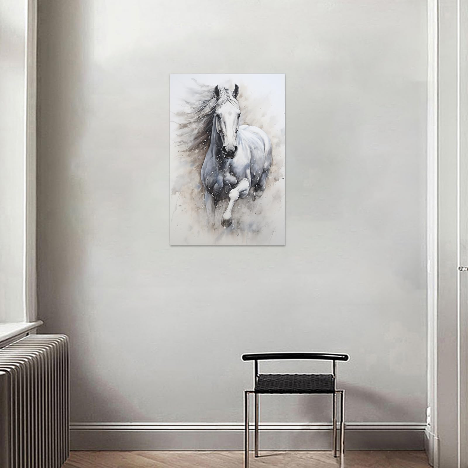 CCWACPP Stampa di cavalli su tela Pittura di cavallo bianco Immagine di cavallo in corsa Acquerello Ritratto di animale occidentale Opera (A, (30.00 x 45.00 cms))