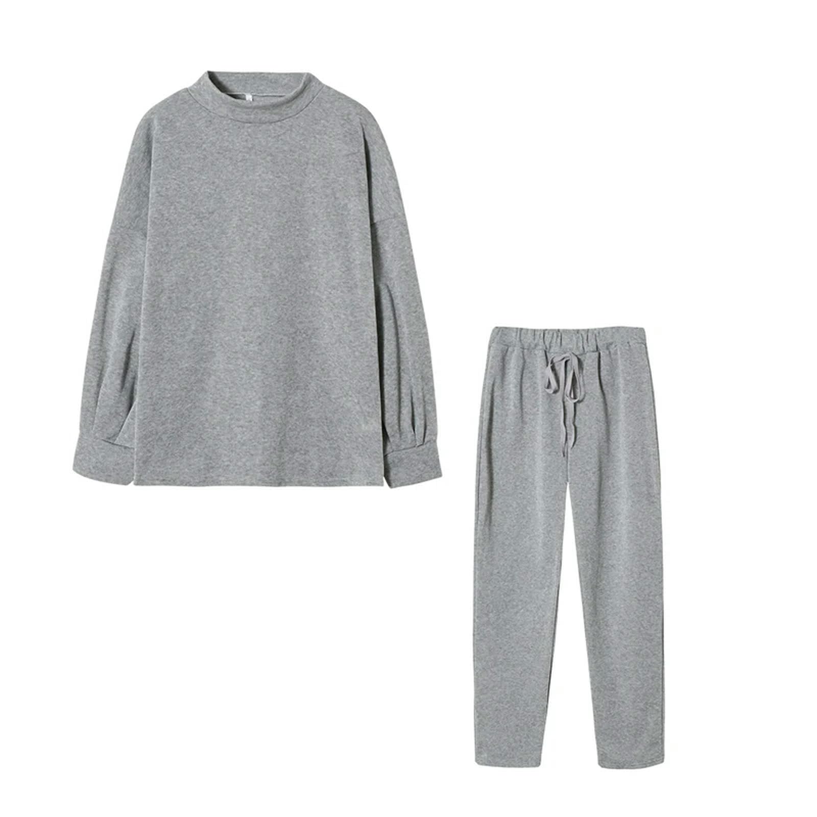 Ensemble pull et pantalon deux pièces pour femme en maille gris L