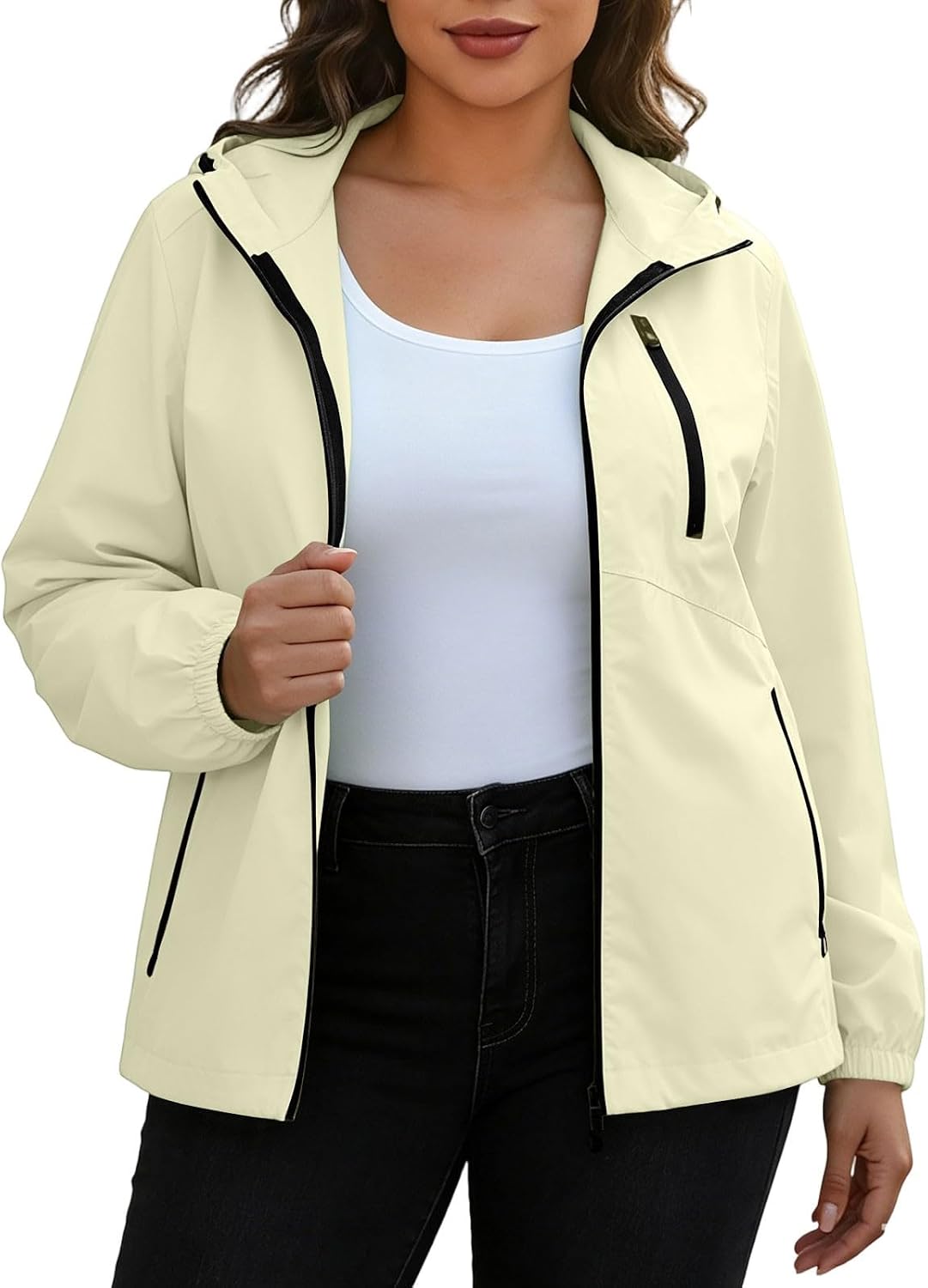 Womens Water Resistant Hooded Jacket Long Sleeve Windbreaker Packable Coat Lightweight Windbreaker Softshell Jacket