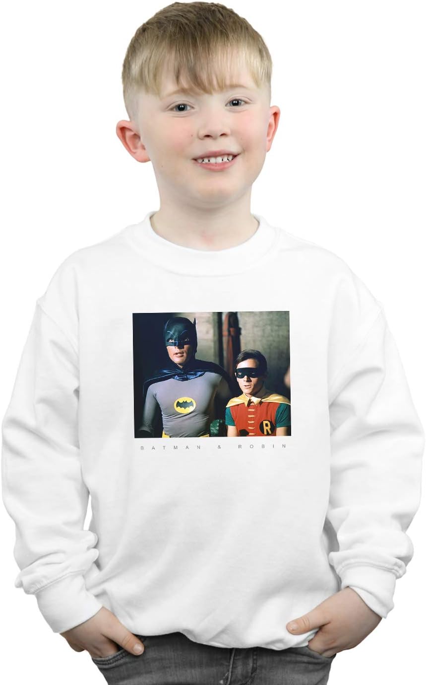 DC Comics Boys Batman TV Series 1966 Dynamic Duo Photograph Sweatshirt White 5-6 Years