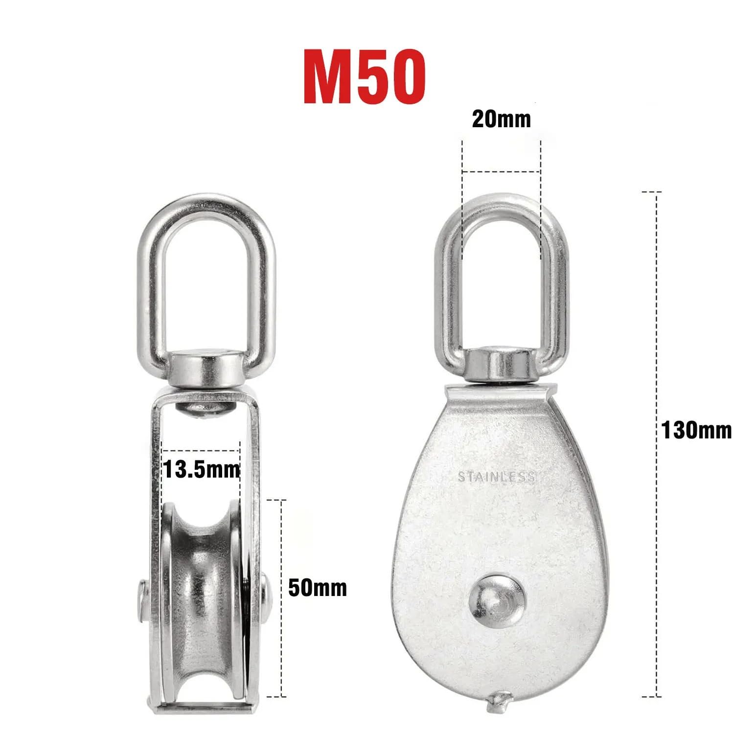 Umlenkrollen Für Seile M15/20/25/32/50Edelstahl-Einzeldreh-Flaschenzug-Block-Kabel for Aufhängen des Abschlepprads(M50)
