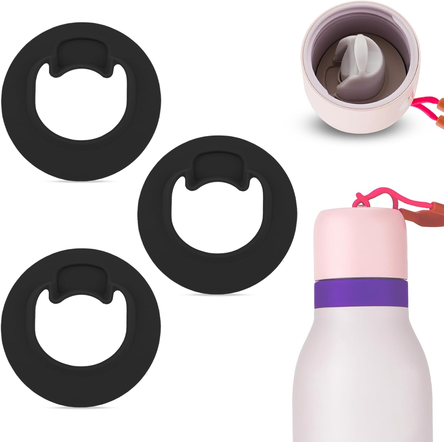 BOXOB 3pcs Water Bottle Stopper Replacement for Owala FreeSip Twist 18oz 24oz, BPA Free Siliocne Seal Gasket Top Lid Accessories for Owala FreeSip Twist Series