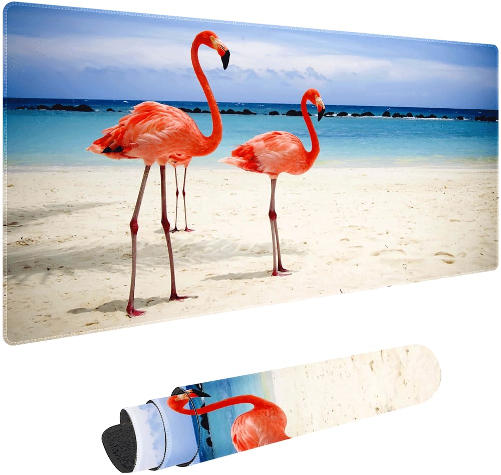 Pink Flamingos Non-Slip Rubber Large Mouse Pad For Desk Large Gaming Mouse Pad Xxl Extended Mouse Pad With Stitched Edges Non Slip Base Water Resist Pad Desk Mat 35 4x15 7inch