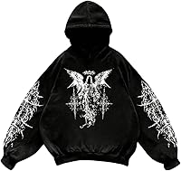Verdusa Men's Y2K Gothic Graphic Hoodie Sweatshirt - Drop Shoulder Loose Fit Streetwear Pullover Top