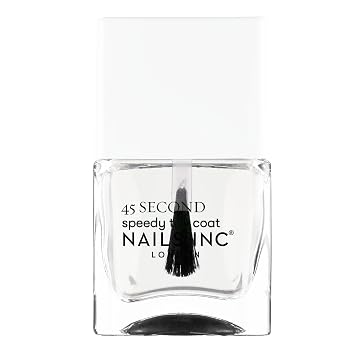 Nails Inc 45 Second Speedy Gloss Nail Polish Top Coat, Rapid Dry, Air Dry, Ultra Glossy, Chip Resistant, Long Wearing, Streak Free Shine, Strong Nail Polish Sealer, Clear, 0.47 Fl Oz