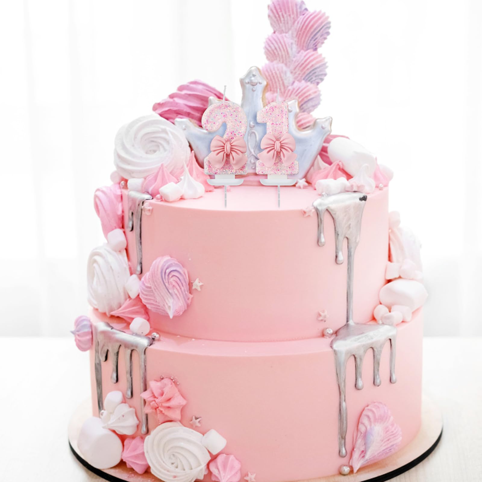 Bekecidi Kaarsen voor verjaardag, nummer 1, roze strik, taarttopper met pailletten, unieke 1e verjaardagsdecoraties voor meisjes, cijferkaars voor taart, verjaardagsfeest, vieringen, jubileum