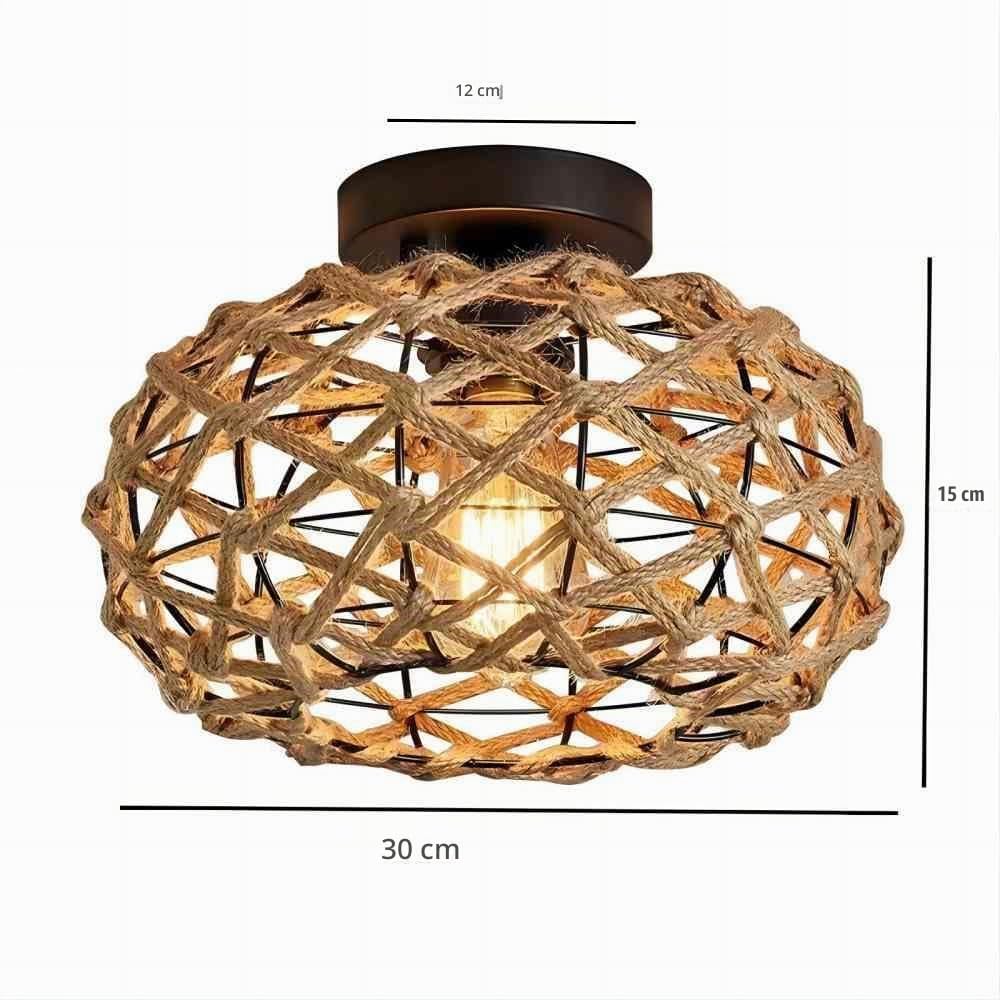 Boho luces lámpara de techo,11.8 "Retro costera tejida a mano de cáñamo cuerda de mimbre ratán jaula,Rústico semi empotrada lámpara de techo,Bohemio jaula araña para pasillo,dormitorio,entrada