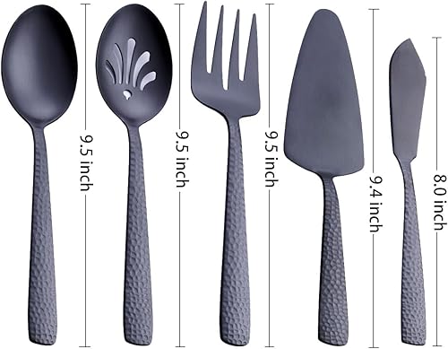 Miniatura 3 de Juego de Servir Grande de Acero Inoxidable, Negro Mate - Set de 5 Piezas Incluye Cuchara, Cuchara Ranurada, Tenedor, Servidor de Pastel y Cuchillo