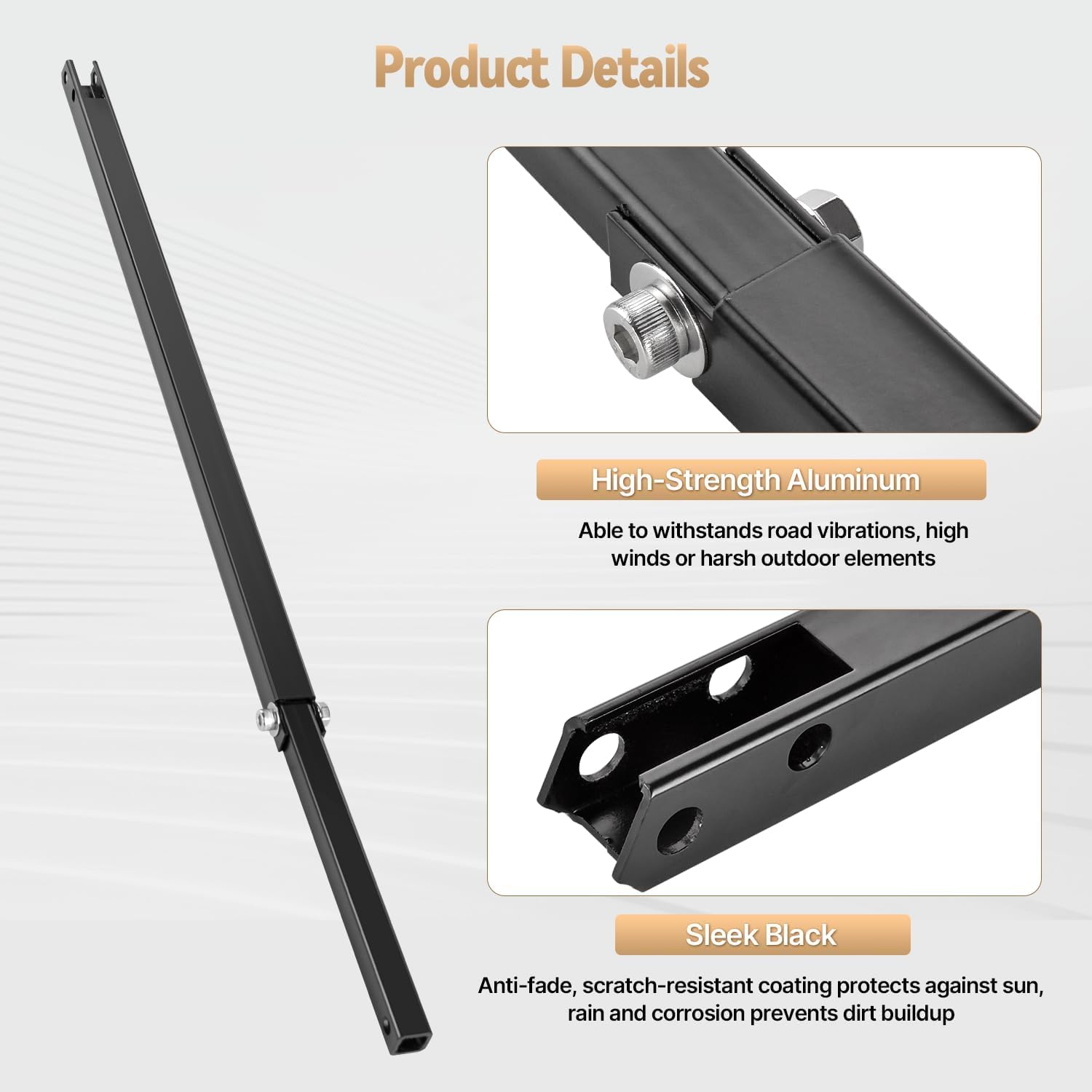 675364 RV Awning Pitch Arm 33" Compatible with Solera Regal 63" Awning Arm Assemblies, Black Aluminum, Anti-Rust-Resistant Powder-Coated