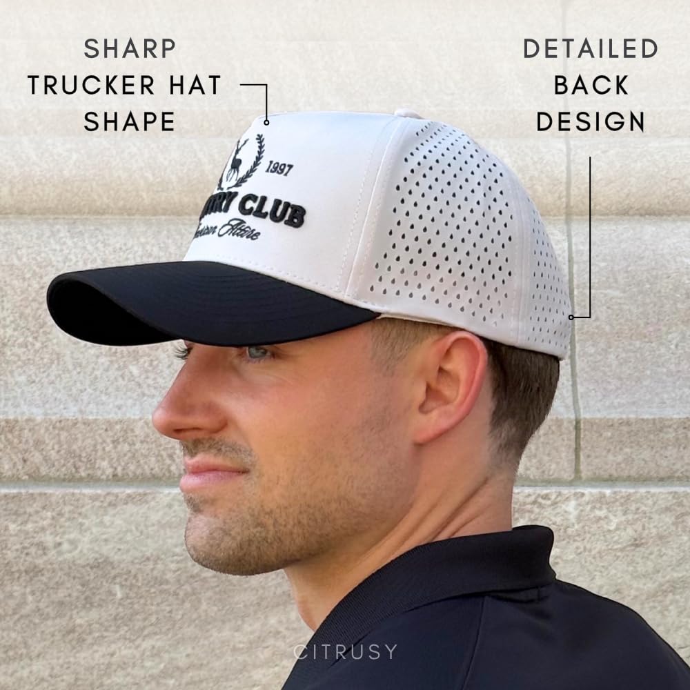 CITRUSY Sportliche Trucker-Golfmütze, leistungsstark, 5-Panel-Kappe, kühl, atmungsaktiv, wasserdicht, Workout, Laufen, Snapback