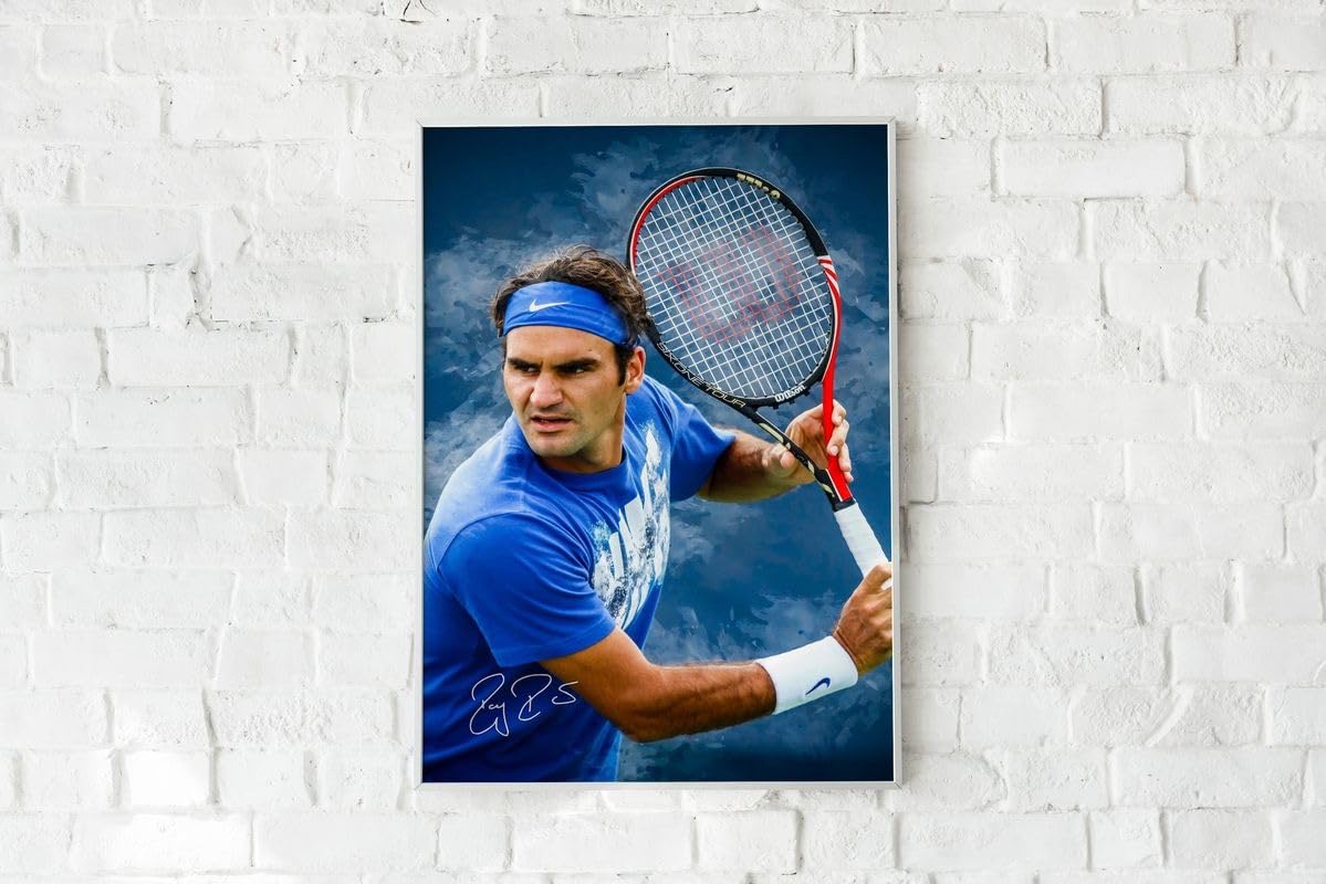 Craft Maniacs Rodger Federer Blue Racket Art A4 Sized Matt Laminated Poster Frame for Inspiration & Decor | Kids & Adults Room Decor