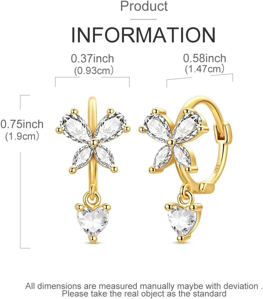 Hapour Gold Plated 925 Sterling Silver Trendy Dangle Hoop Earrings for Women Cubic Zirconia Butterfly Lightweight Dainty Earrings - Image 5