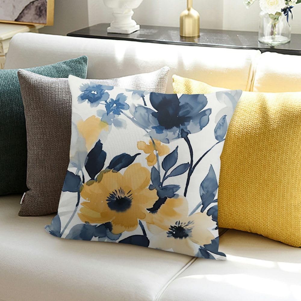 KANXLAN Farmhouse Decor Pillow Cover - Flowers Leaves Annabel Kidston Cushion Case for Home Sofa Couch 18x18in