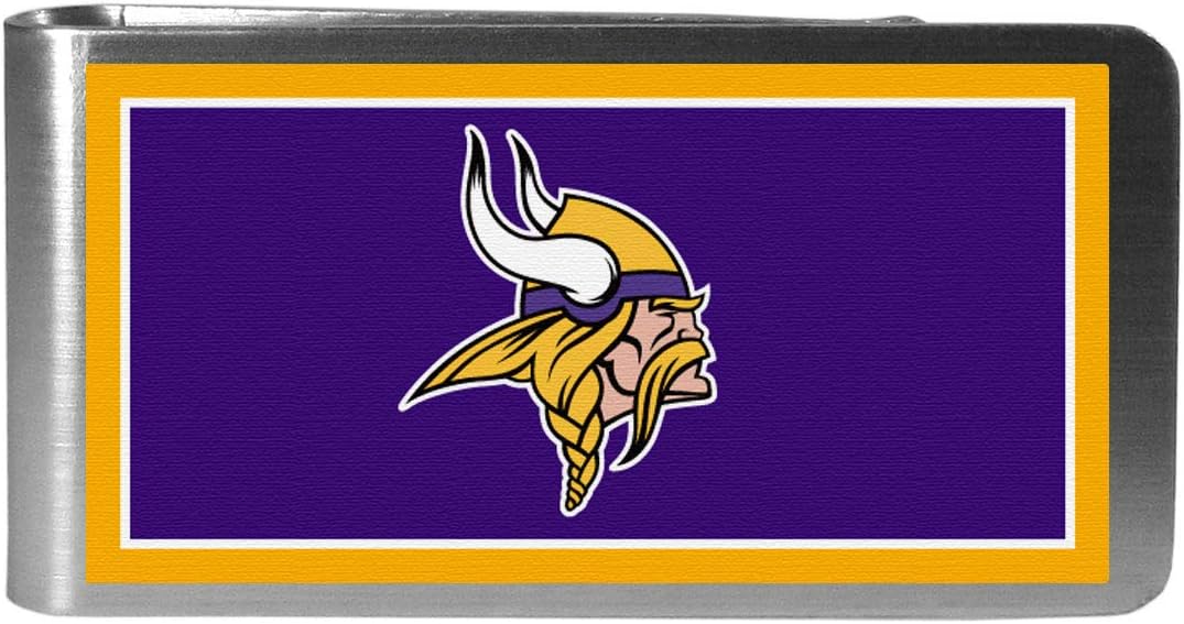 Siskiyou Sports NFL Minnesota Vikings Leather Bi-fold Wallet & Color Money Clip, Black, One Size