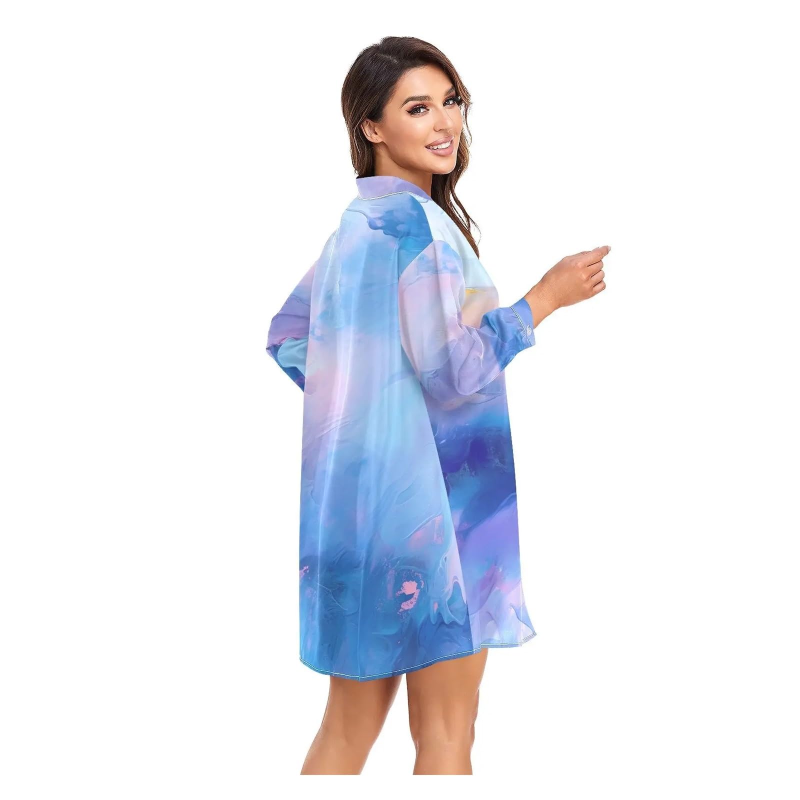 Bikini Cover Ups Bikini Cache Femmes Chemises de Plage imprimé marbre Maillot de Bain Cape été à Manches Longues Tunique Maillots de Bain Tenues(01,M)