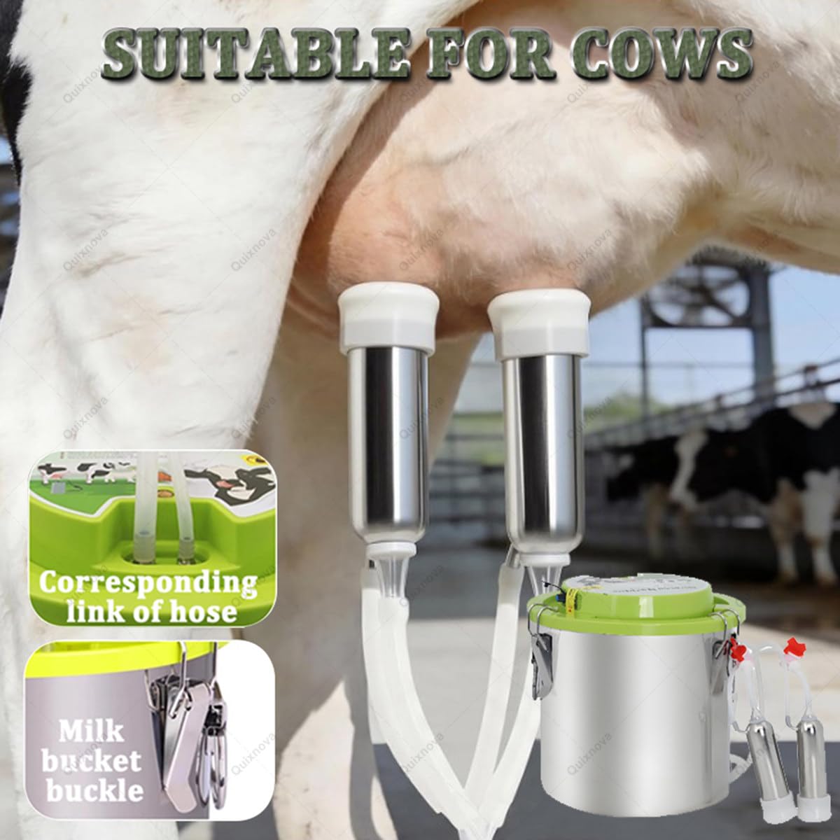 Kit mungitrice elettrica - Mungitrice per Mucche in Acciaio Inox da 14L, Dispositivo mungitore Ricaricabile per capre per Piccole aziende agricole, con Funzione di Arresto Automatico