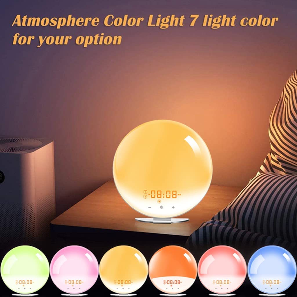 Wake Up Light Sveglia, Simulazione Alba/Tramonto, Radiosveglia Digitale, con Doppi Allarmi, Funzione Snooze, FM Radio