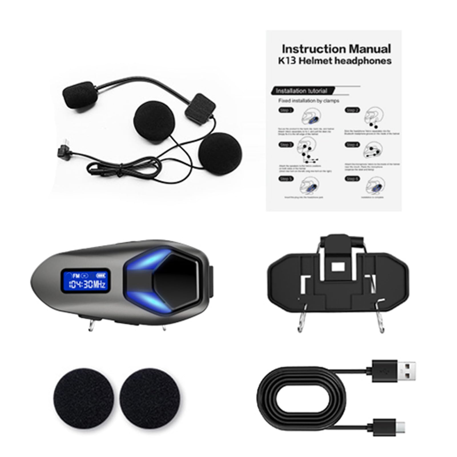 Tosuny Casco Auricolare BT Interfono Bidirezionale Durevole Luci RGB IP65 Accessori per Bici da Moto Antipioggia