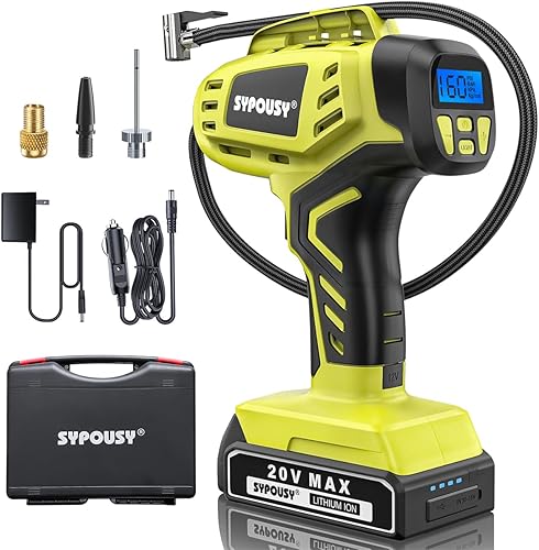 Compresor de aire inalámbrico para inflador de neumáticos, bomba de aire portátil, inflador de neumáticos más rápido con batería recargable de 20 V,