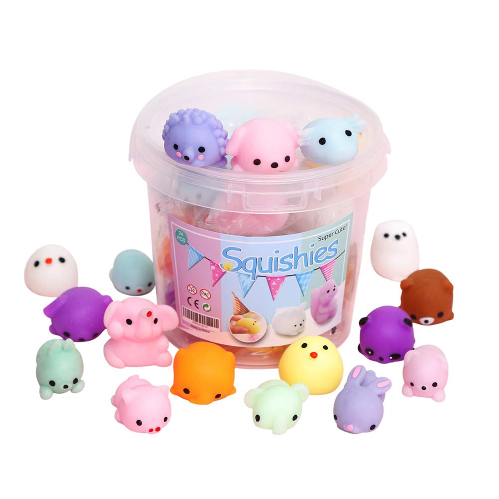 PaporichSquishies Squishy Toy Party Favors for Kids, Mochi Squishy Toy Moji Kids Mini Kawaii Squishies Mochi Stress Reliever Anxiety Toys Easter Basket Stuffers fillers with Storage Box (Set of 24)