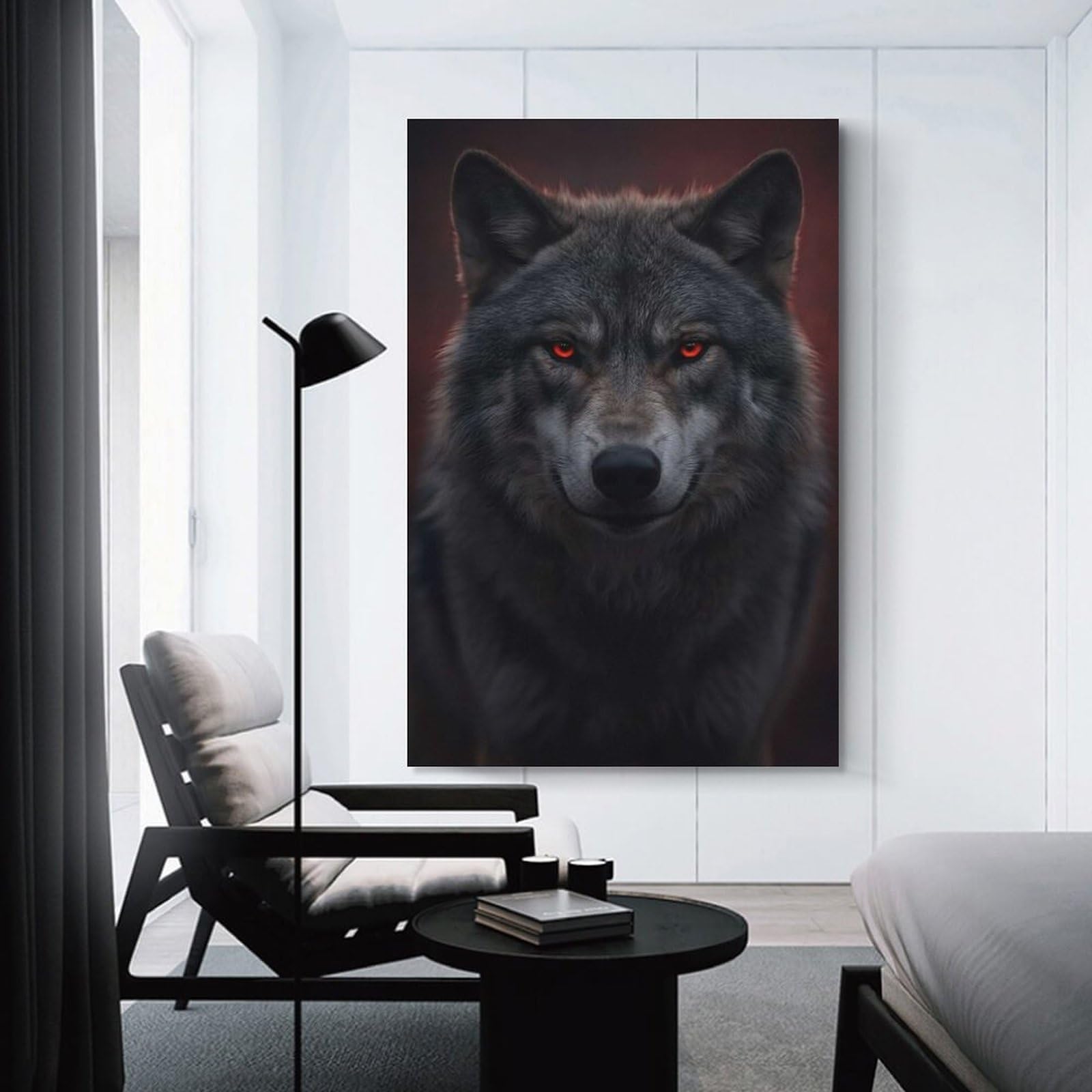 Junmoney Wall Decor Canvas Print Wolf with Glowing Red Eyes, 24x36inch(60x90cm), for Sofa Walls, Lounge Or Home Corners, Modern Wall Decor for Cosy Interiors