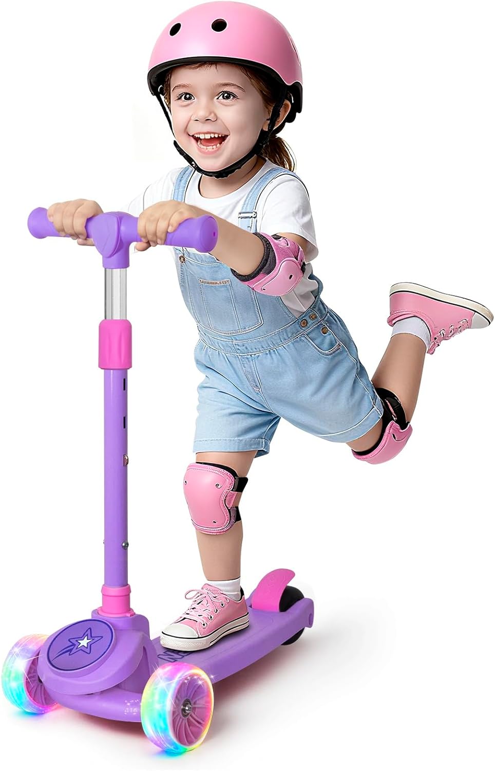 Nattork Kids Scooter for Boys Girls with Light Up Wheels, 3 Adjustable Height Handlebars, Lean-to-Steer Technology, Widen Anti-Slip Deck, 3 Wheel Scooter for kid ages 3-8, Support Riders Up to 110 LBS