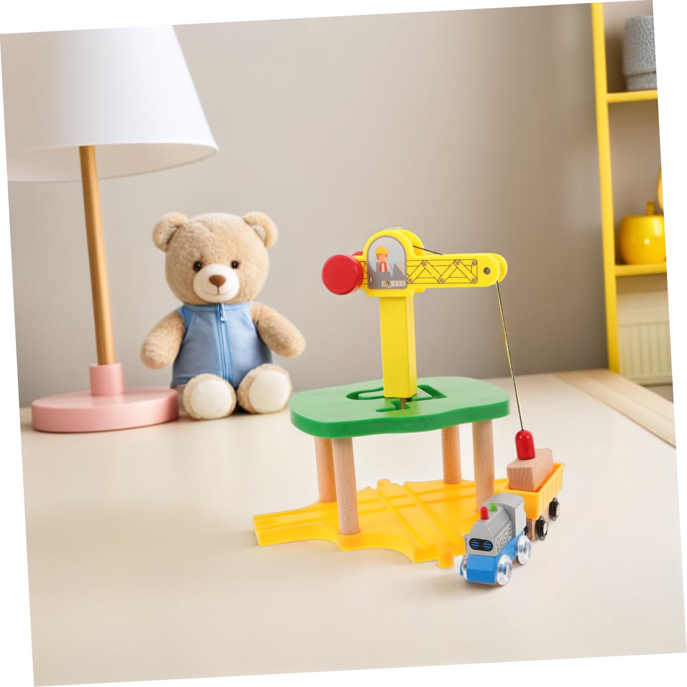 1 Juego de Tren grúa de Madera para niños con Motor de inspección de simulación, Modelo de grúa ferroviaria DIY, Accesorios de expansión de vías de Tren.